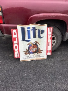 MILLER LITE SOLD HERE 34 X 30 GRAPHICS Metal Sign Rare Beer VTG Free Shipping - Picture 1 of 6