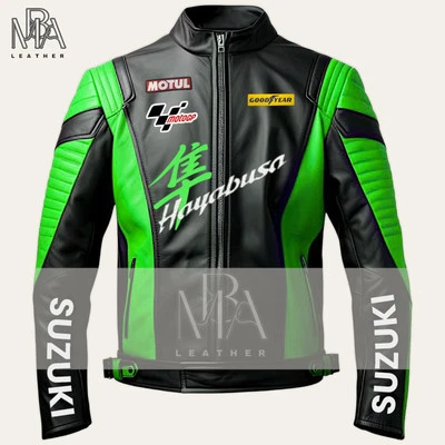 Chaqueta de Cuero Suzuki Hayabusa Verde Moto Moda Chaqueta Motociclista Verde Foto 1 de 3
