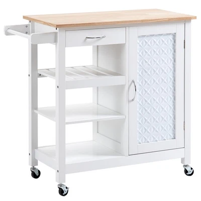 HOMCOM Kitchen Cart on Wheels Trolley with Embossed Door Panel, Drawer, White - Image 1 of 4