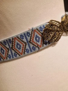 Cinturón tradicional elástico punto dorado azul claro/naranja/oro - Imagen 1 de 5