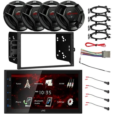 JVC 2DIN Bluetooth USB estéreo, 4x 6,5" 300W alto-falantes de carro, kit de instalação 95-up GM - Imagem 1 de 4