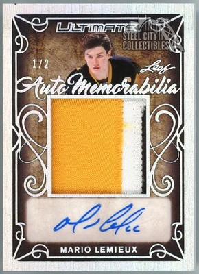 Mario Lemieux 2019-20 Leaf Ultimate Holo Silver Patch Auto Card #UAM-ML1 1/2 - Image 1 of 2