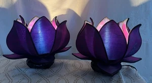 Blooming Lotus Table Lamps Silk Fabric Purple - Picture 1 of 15