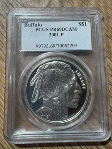 2001-P American Commemorative Buffalo Silver $1 Dollar PCGS PR69 Deep Cameo - Picture 1 of 6