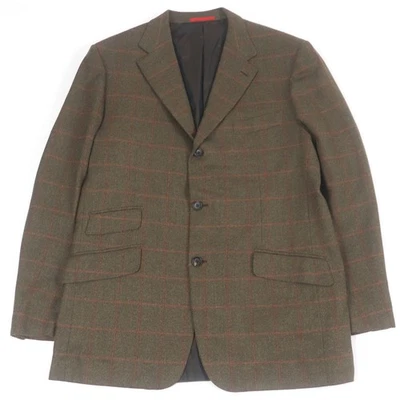 Isaia Men Jacket Wool 100 Window Pen Single Tailored Blazer Brown 54 Made In Ita - Image 1 of 4