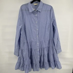 Sweet Magnolia Size XL Midi Tiered Shirt Dress Blue/White Stripe Long Sleeve - Picture 1 of 7