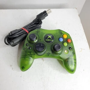 Original Xbox OEM S Type Clear Halo Green Controller w/ Breakaway Cable - Picture 1 of 6