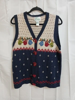 Quacker Factory Ugly Christmas Vest Winter Mittens Crochet Applique Sz M - Image 1 of 4