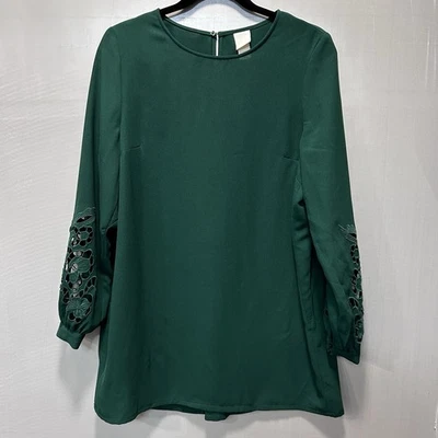 Vestido túnica H&M verde de encaje recortado manga globo fiesta fiesta para mujer talla 8” Foto 1 de 4