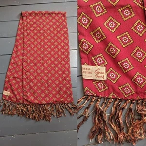 Vintage 40s Cepea Rayon Red Scarf Long Fringed Cravat Gent Dapper Goodwood 53" - Picture 1 of 5