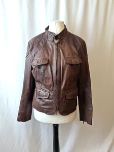 Kenneth Cole 100% Leather Jacket Women's Brown biker slim fit Vintage L2637 - Picture 1 of 10
