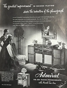 1947 Admiral FM AM Radio Phonograph Record Playing Improvement VTG Print Ad - Picture 1 of 1