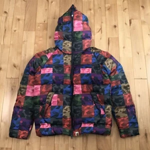 BAPE Crazy color camo full zip hoodie Puffer Down Jacket A Bathing Ape Size L - Picture 1 of 9