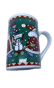 Coffee Mug Christmas Santa Parade Pulling Toys In Wagon Stars Hearts Peace 10 Oz - Picture 1 of 5