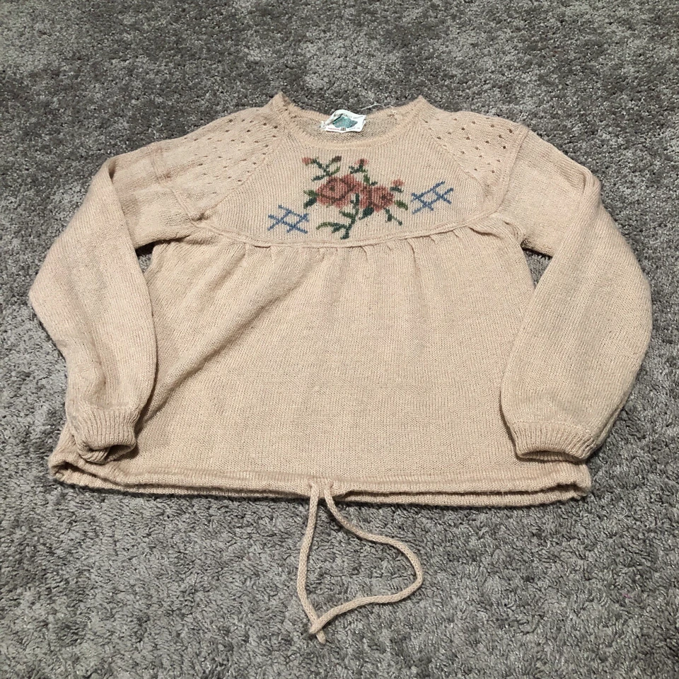 Suéter Floral Vintage Años 70 Arpeja Cultivado Orgánicamente Para Mujer XS/S Rosa Terroso Foto 1 de 4