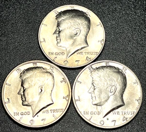 1974 P & D & S Kennedy Half Dollar Set (3 coins) HIGH GRADE CIRCULATED HALVES - Picture 1 of 2