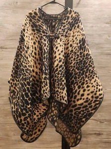 Marc New York Animal Print Poncho Cape In Black Tan One Size - Picture 1 of 4