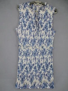 Bec & Bridge Dress Womens 12 Blue Beige Floral Shirred Ruffle Frill Tie Keyhole - Picture 1 of 20