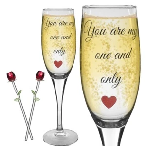 Champagne Glasses with Red Crystal Roses - Set of 2 Glasses with 2 Roses #6054-2 - Picture 1 of 7