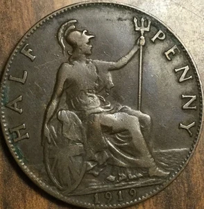 1919 GREAT BRITAIN HALF PENNY - Picture 1 of 2