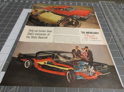 1959 Mercury Park Lane Cruiser & 1920 Stutz Bearcat Vintage Print Ad - Image 1 of 4
