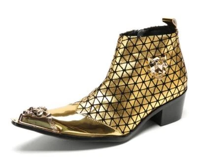 Zapatos de fiesta brillantes decoración de metal puntiaguda de moda para hombres Zapatos de cuero punk para jóvenes Foto 1 de 4