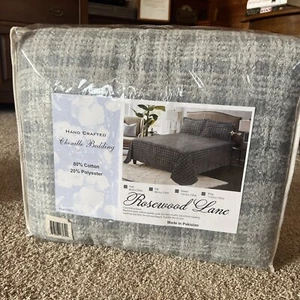 Manta de cama de chenilla hecha a mano Rosewood Lane gris NUEVA - Imagen 1 de 6