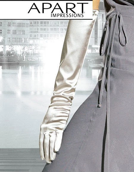 NEU: LUXUS HIGHLIGHT ! LANGE SATIN ABEND HANDSCHUHE silber 7 7,5 8 APART *287523 - Bild 1 von 1