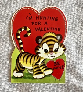 Vintage Valentine Tiger Glitter "I’m Hunting For A Valentine" Used - Picture 1 of 4