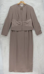 Talbots Petites Beige Mother of the Bride 2pc Dress Set Maxi Jacket 14 #1163 - Picture 1 of 24