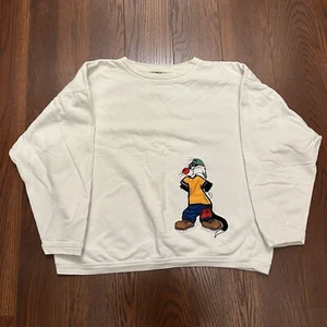 Vintage 90s Looney Tunes Warner Bros XL White Sweatshirt Hip Hop Sylvester Patch - Picture 1 of 9