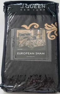 NIP* J. QUEEN TOSCANO EMBROIDERED BLACK CHENILLE EURO EUROPEAN PILLOW SHAM - Picture 1 of 1