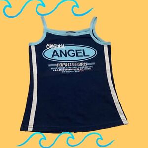 Y2K TANK TOP SUMMER GYARU HARAJUKU BLUE GIRLY STRIPED SPORTY SPAGHETTI STRAP