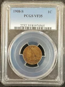 1908-S Indian Head Cent PCGS VF35 2232.35/81974565 Exquisite Coin Rare - Picture 1 of 10