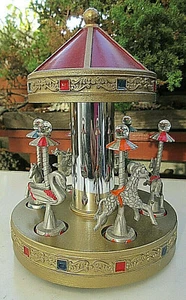 VINTAGE 1985 SPOONTIQUES 6 PC PEWTER CRYSTAL FIGURINES & 6 3/4" CAROUSEL MINT - Picture 1 of 10