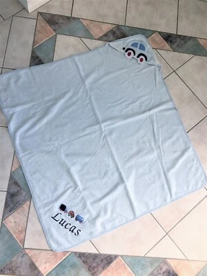 Large Hooded Baby Bath Towel w Hood Blue LUCAS Transport Theme Blue Towelling  - image 1 of 3