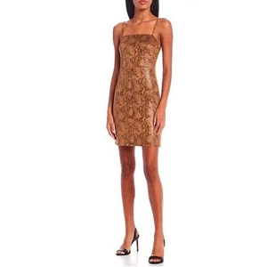 GB Snakeskin Animal Print Strappy Brown Faux Suede Stretch Mini Dress Sz S NEW - Picture 1 of 6