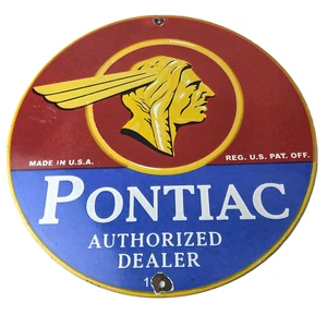 Letrero vintage de automóviles Pontiac - Letrero de bomba de gas de porcelana de concesionario de automóviles - Imagen 1 de 14
