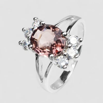 Graceful Salmon Pink Tourmaline 2.10Ct 925 Sterling Silver Handmade Fine Rings - Image 1 of 4