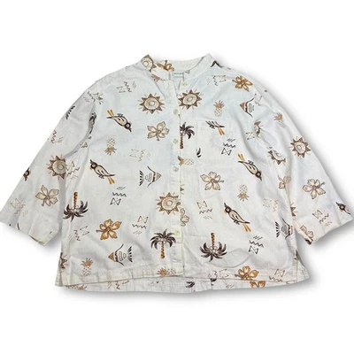Vintage White Stag XL Linen Blend Tropical Hawaiian Shirt Birds Fish Palms - Image 1 of 4