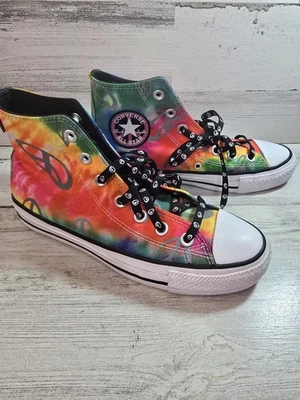 Converse CONS Pro Hi Top Reflective Tie-Dye Rainbow Peace Signs Women’s Size 7 - Image 1 of 4
