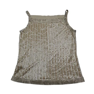 Ann Taylor Shirt Womens M Beige Sequins Beaded Spaghetti Strap Square Neck Top - Picture 1 of 16
