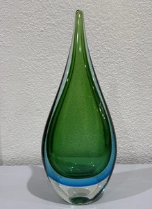 Vintage Mid-Century Modern Murano Art Glass Tear Drop Sculpture Green/Blue - Picture 1 of 4