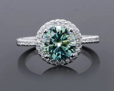 925 STERLING SILVER RING N BLUE GREEN 18K WHITE GOLD PLATED 2CT GREEN MOISSANITE - Image 1 of 4