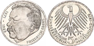 ALEMANIA 5 marcos plata 1975 S/C Friedrich Ebert - 5 mark silver Germany - Imagen 1 de 1