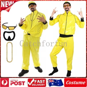 Mens Ali G Costume Rapper Yellow Suit 80s 1980s Adults Hip Hop Glasses Moustache - Picture 1 of 22