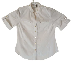 Anne Klein Damen Shirt weiß LG. Goldene Knopfleiste Kurzarm Band Kragen - Bild 1 von 17