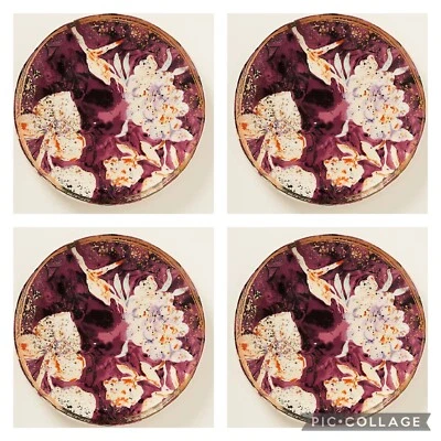 JUEGO 4 PLATOS DE POSTRE NUEVOS ANTHROPOLOGIE MIA CANAPE BORROSOS FLORALES ORO ROSA ACENTO Foto 1 de 4