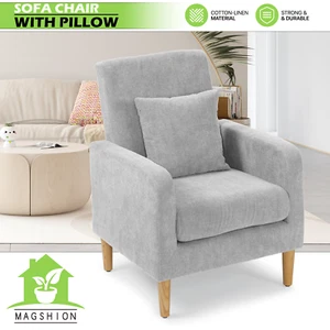 Accent Chair Upholstered Modern Bedroom Armchair Lounge Single Sofa Pillow Gray - Picture 1 of 10
