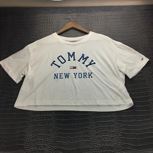 Tommy Hilfiger Camisa Recortada Para Mujer M Blanca Manga Corta Camiseta Adulto - Imagen 1 de 10